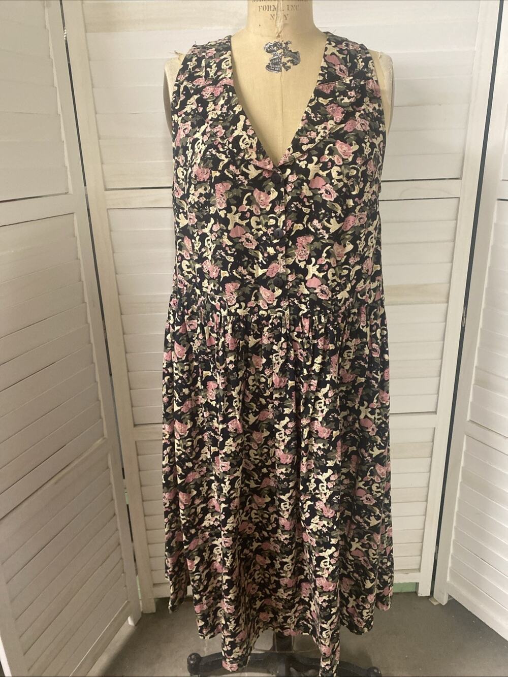 80s 90s Phases Cotton Shirt Dress Floral Homestead Cottage Core Sz Medium
